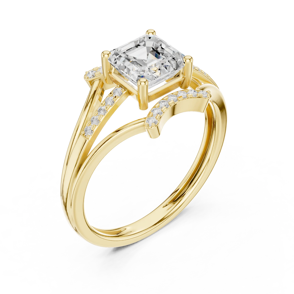 18K White Gold Square Emerald-Cut Diamond Engagement Ring