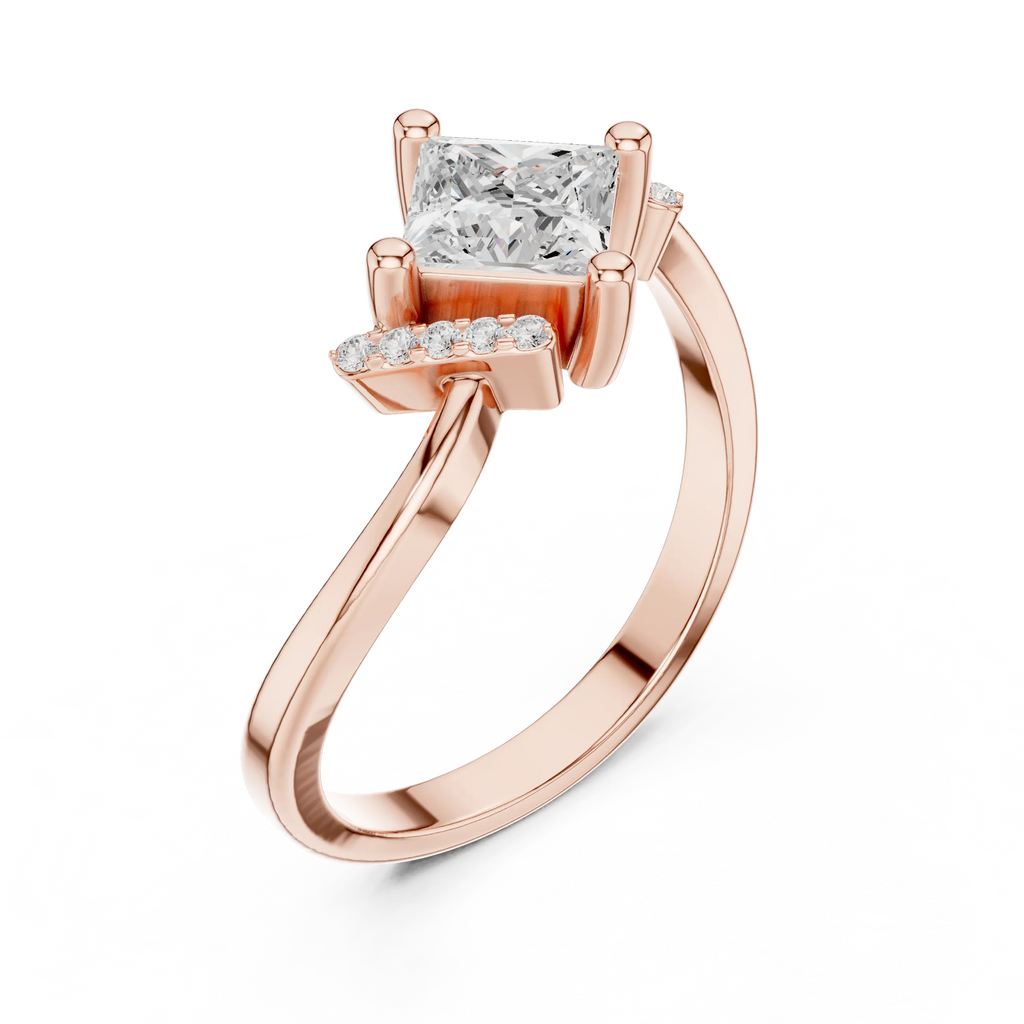 14K Yellow Gold Kite-Set Princess-Cut Diamond Engagement Ring