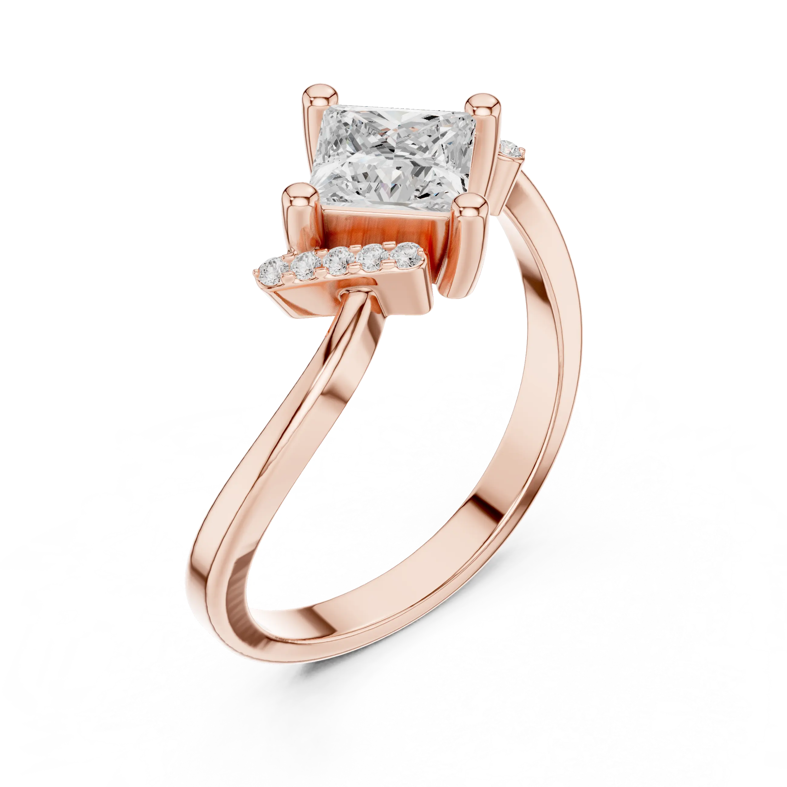 14K Yellow Gold Kite-Set Princess-Cut Diamond Engagement Ring