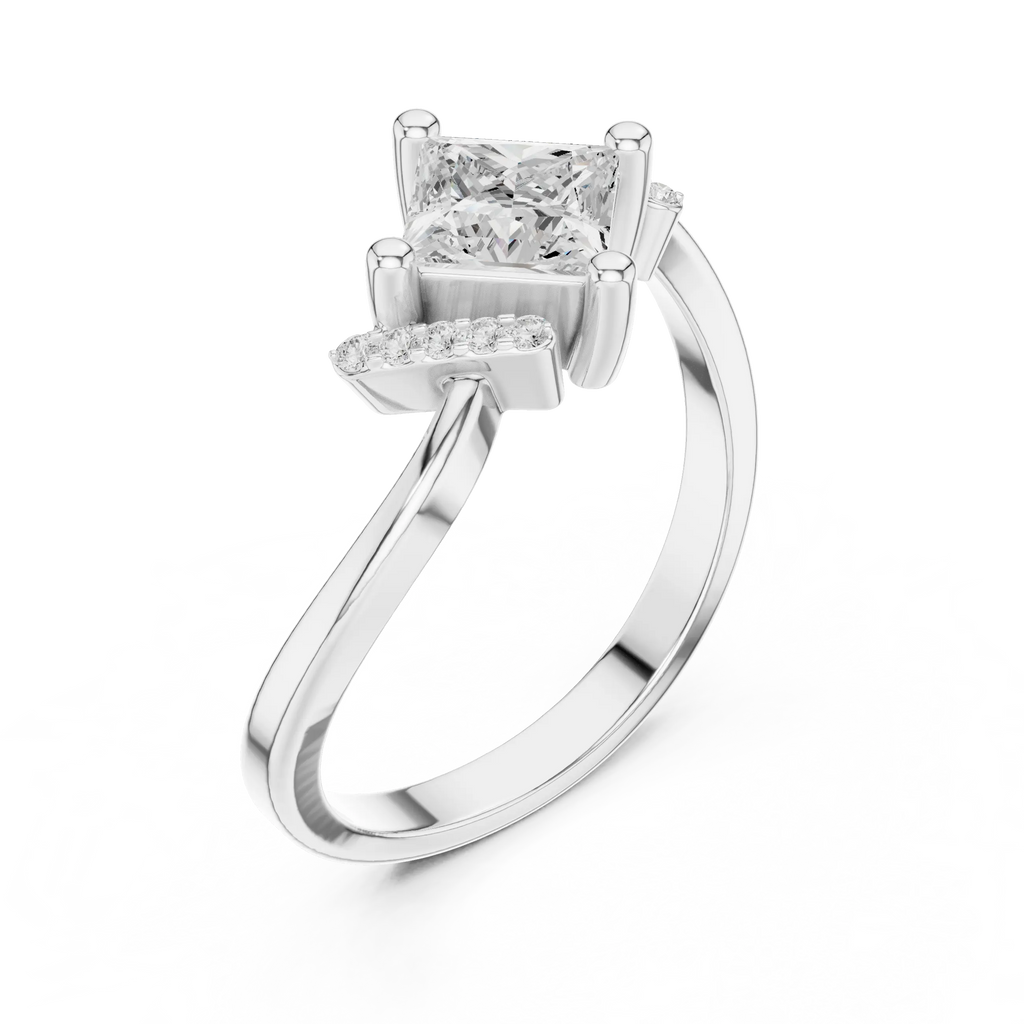 14K Yellow Gold Kite-Set Princess-Cut Diamond Engagement Ring