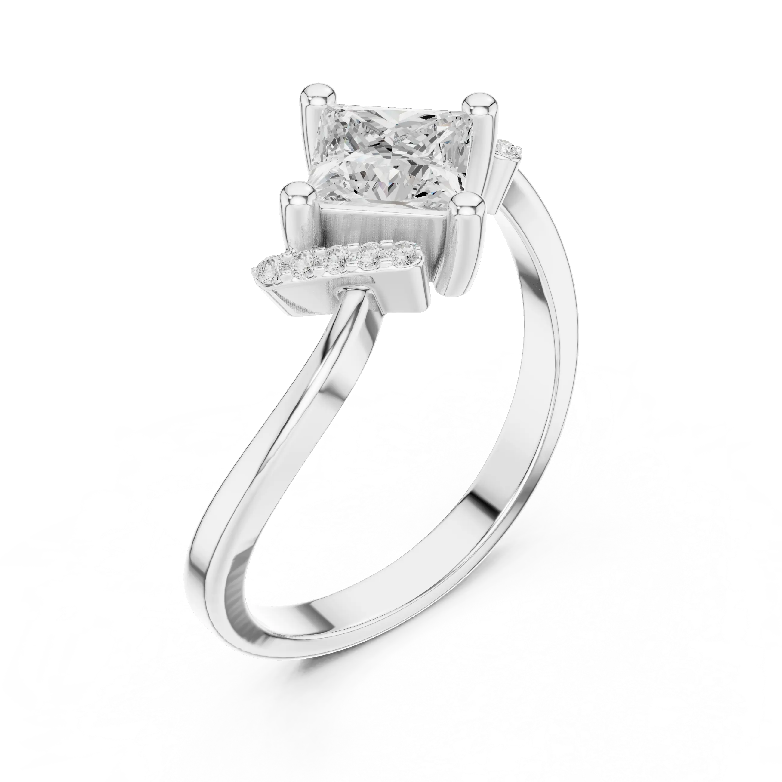 14K Yellow Gold Kite-Set Princess-Cut Diamond Engagement Ring
