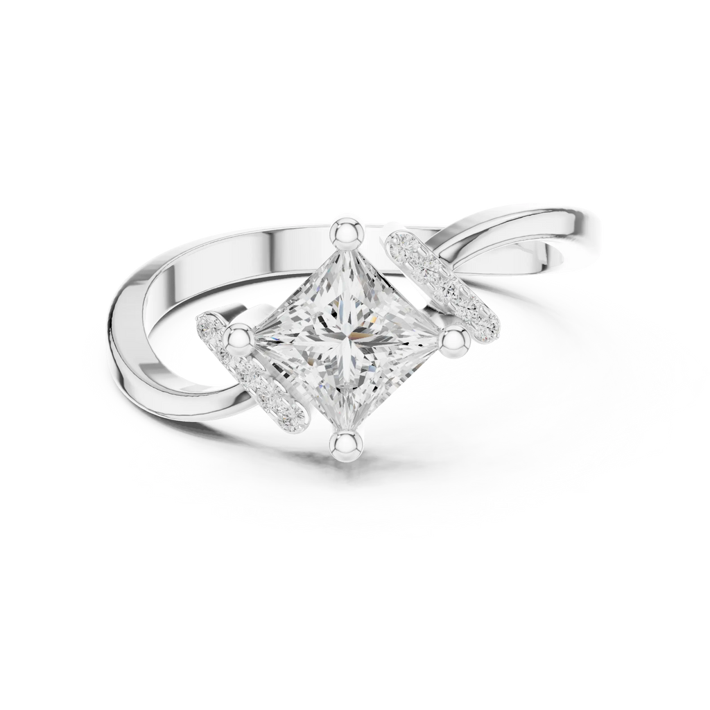 14K Yellow Gold Kite-Set Princess-Cut Diamond Engagement Ring