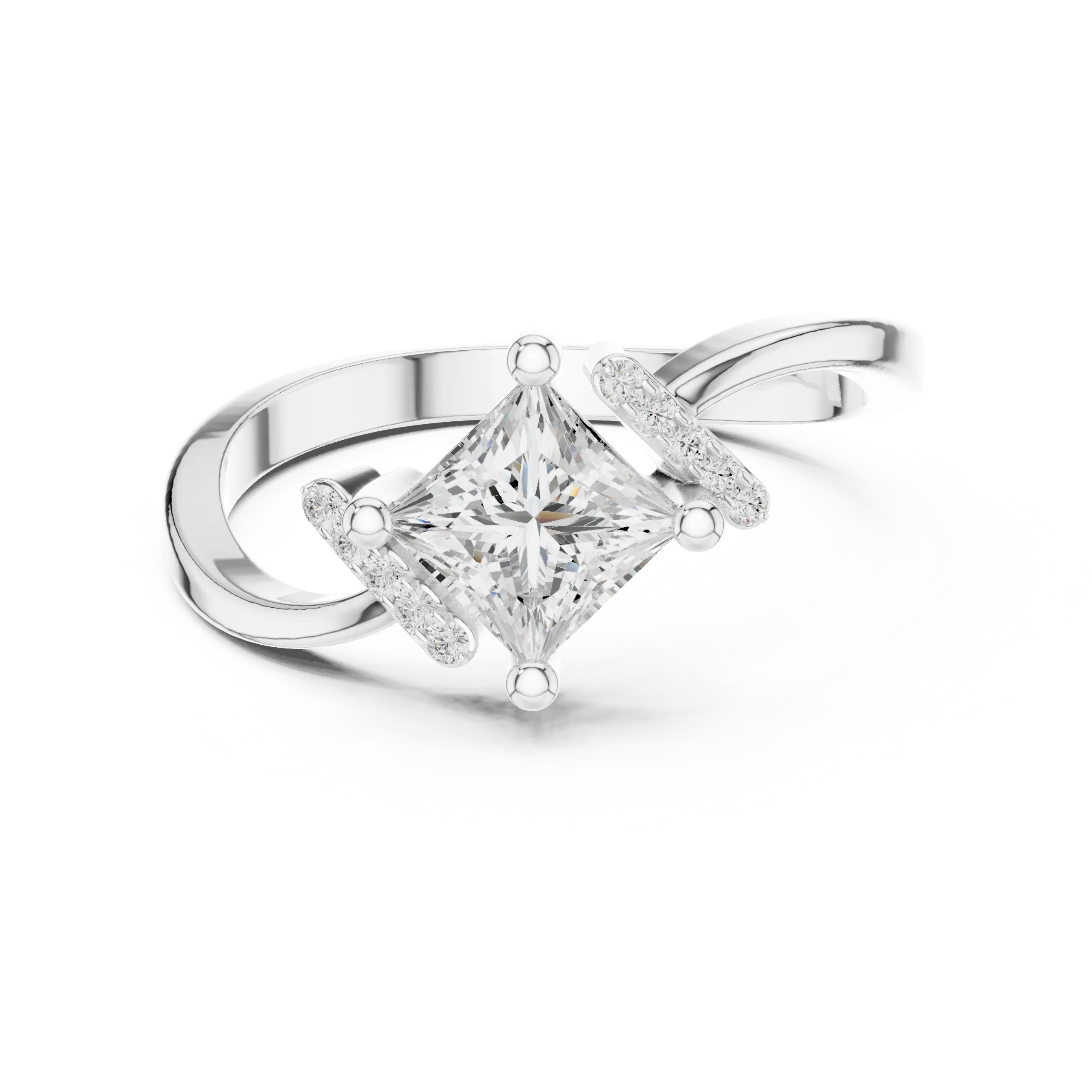 14K Yellow Gold Kite-Set Princess-Cut Diamond Engagement Ring