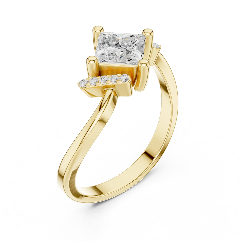 14K Yellow Gold Kite-Set Princess-Cut Diamond Engagement Ring