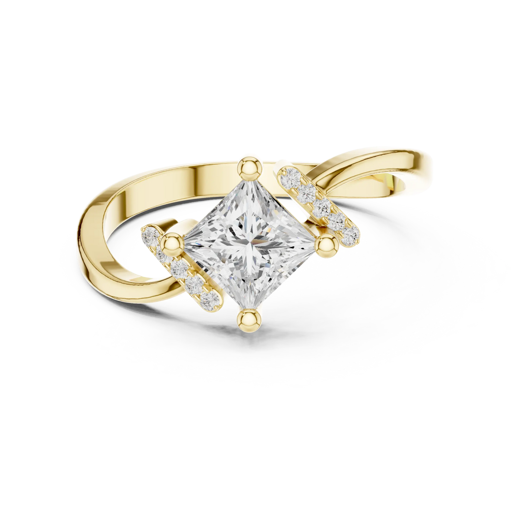 14K Yellow Gold Kite-Set Princess-Cut Diamond Engagement Ring