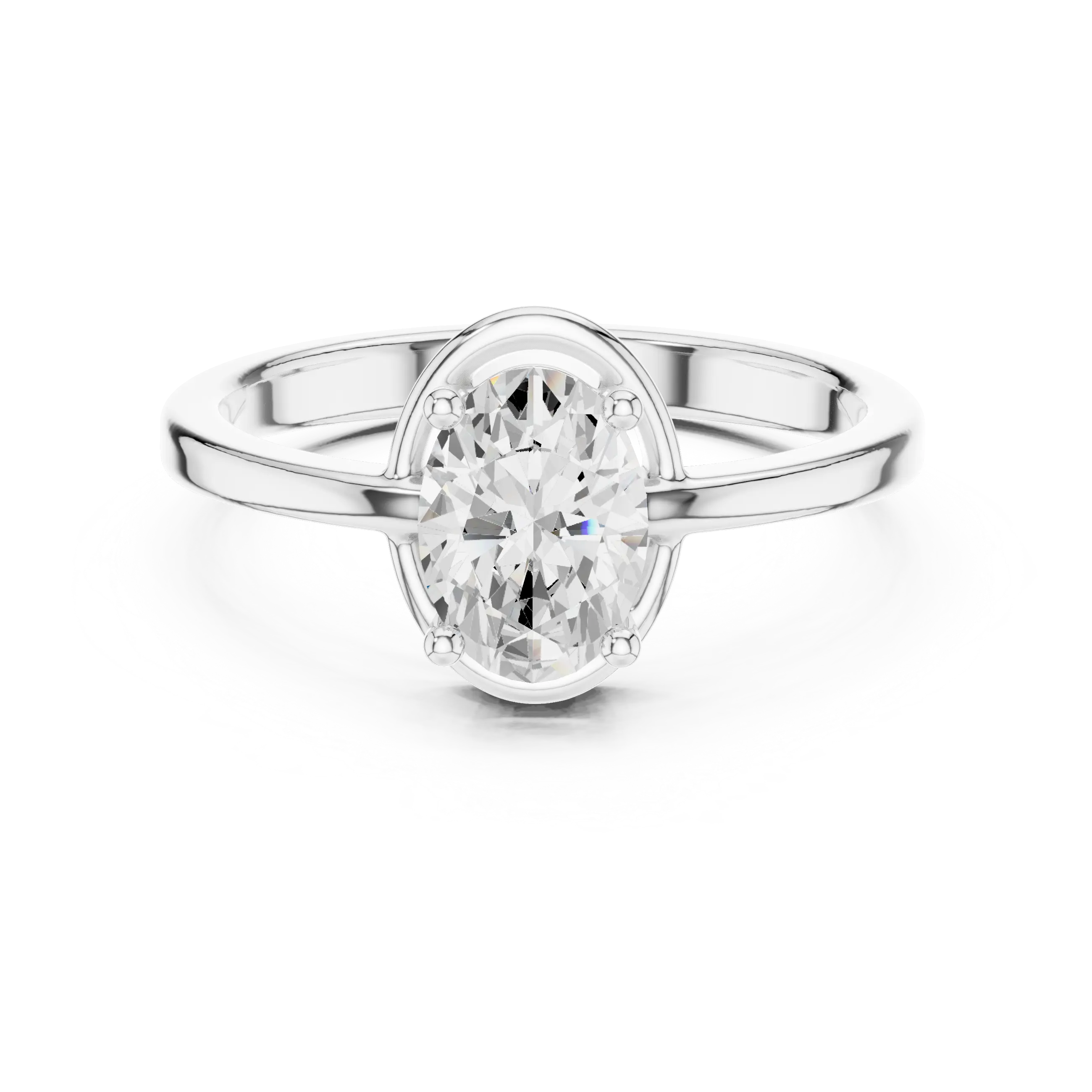 10K White Gold Oval-Cut Minimalist Solitaire Diamond Engagement Ring