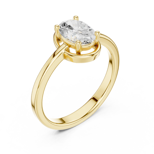 10K White Gold Oval-Cut Minimalist Solitaire Diamond Engagement Ring