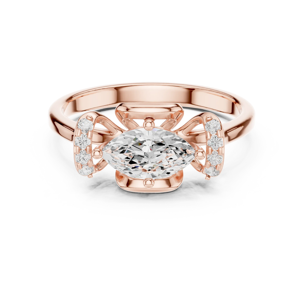 14K White Gold Marquise-Cut Diamond Engagement Winged Pavé Ring