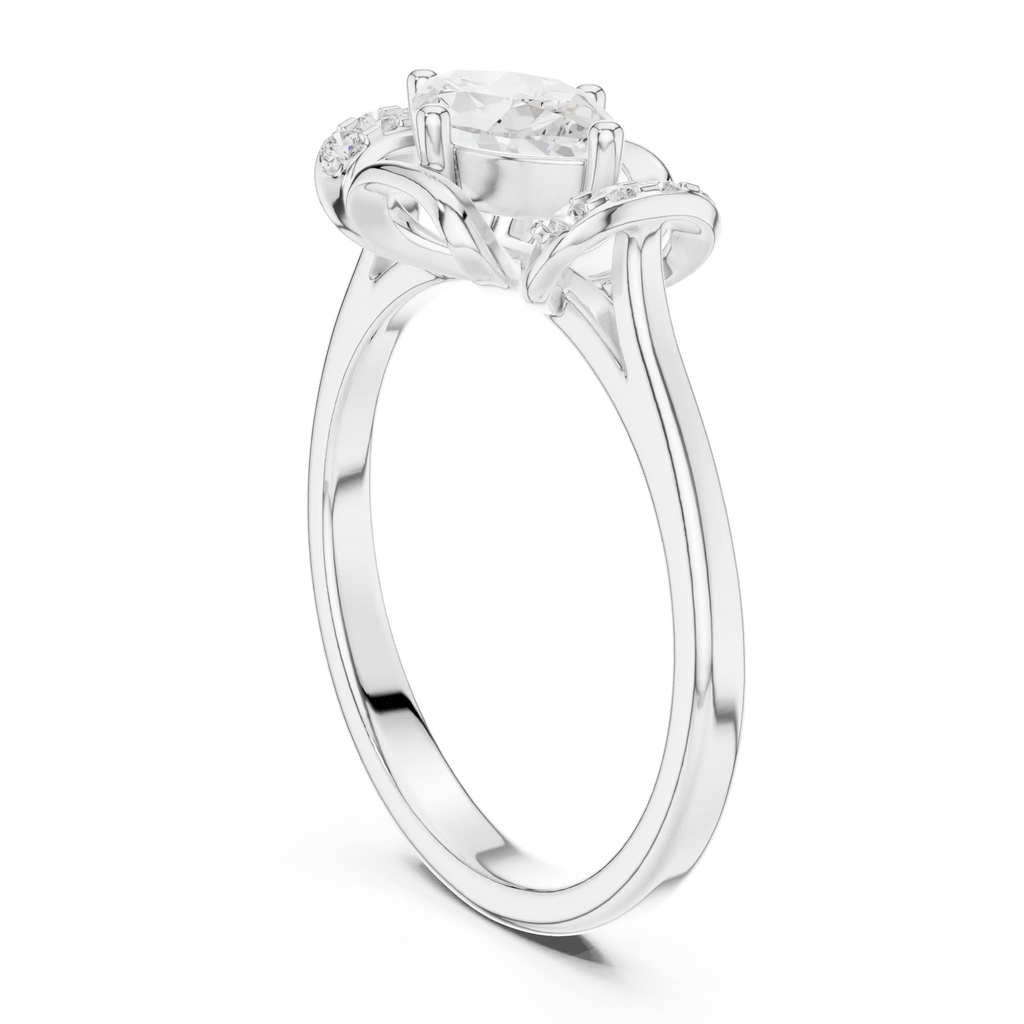 14K White Gold Marquise-Cut Diamond Engagement Winged Pavé Ring