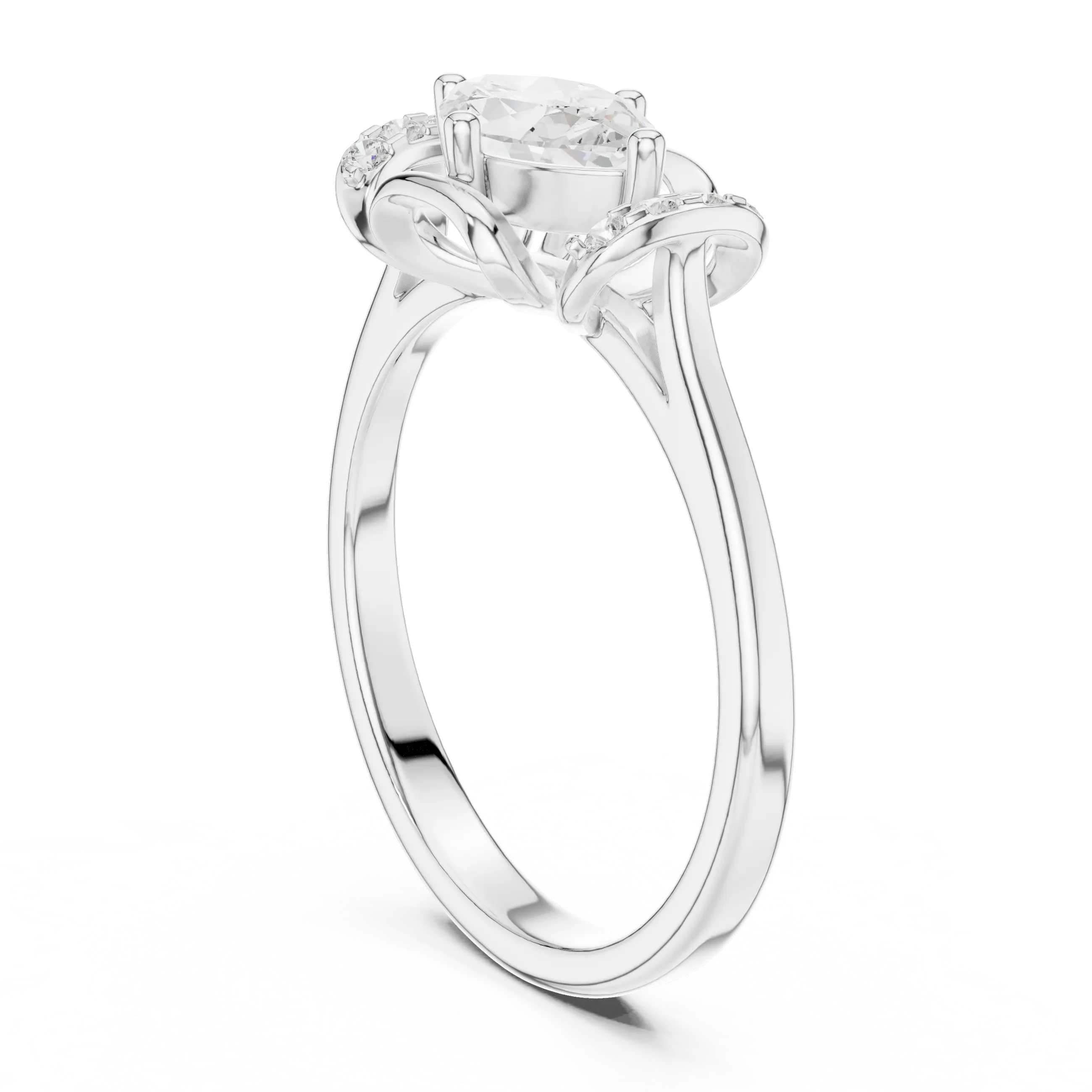 14K White Gold Marquise-Cut Diamond Engagement Winged Pavé Ring