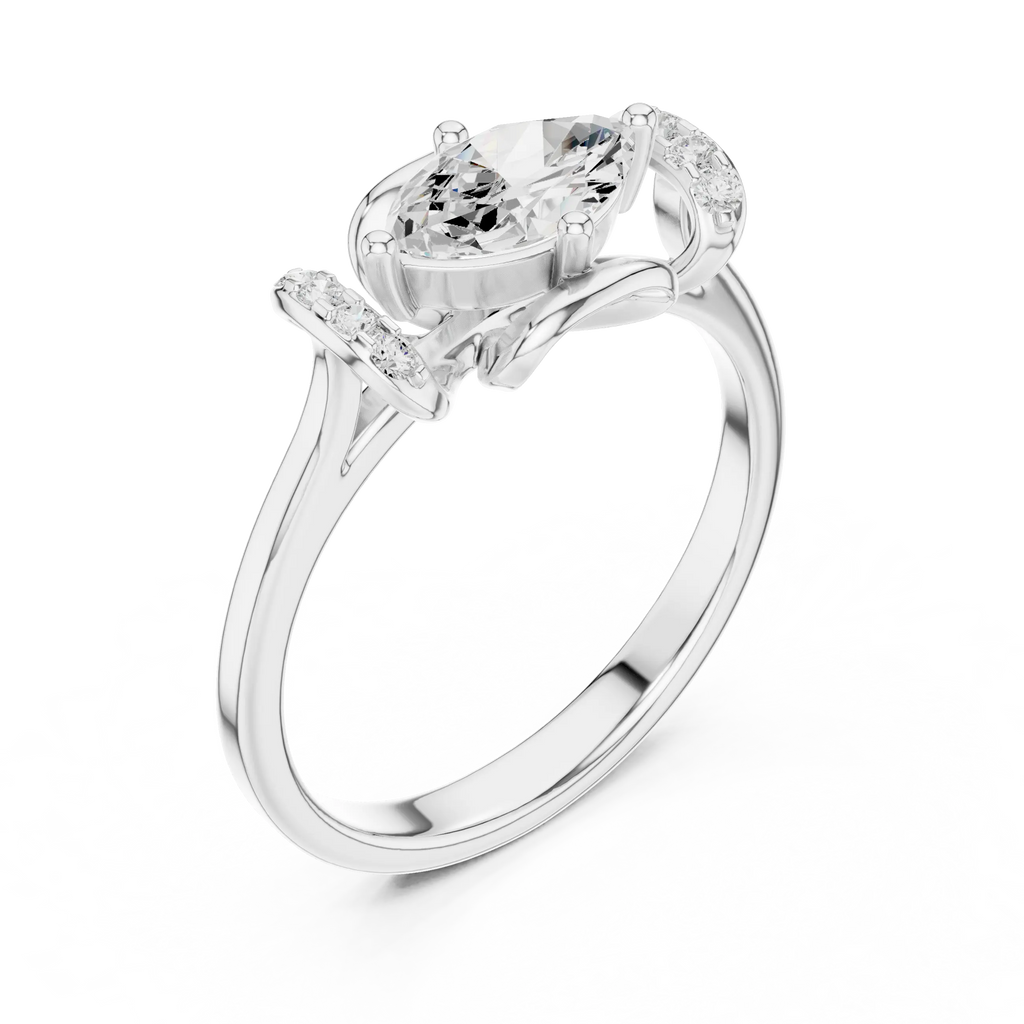 14K White Gold Marquise-Cut Diamond Engagement Winged Pavé Ring