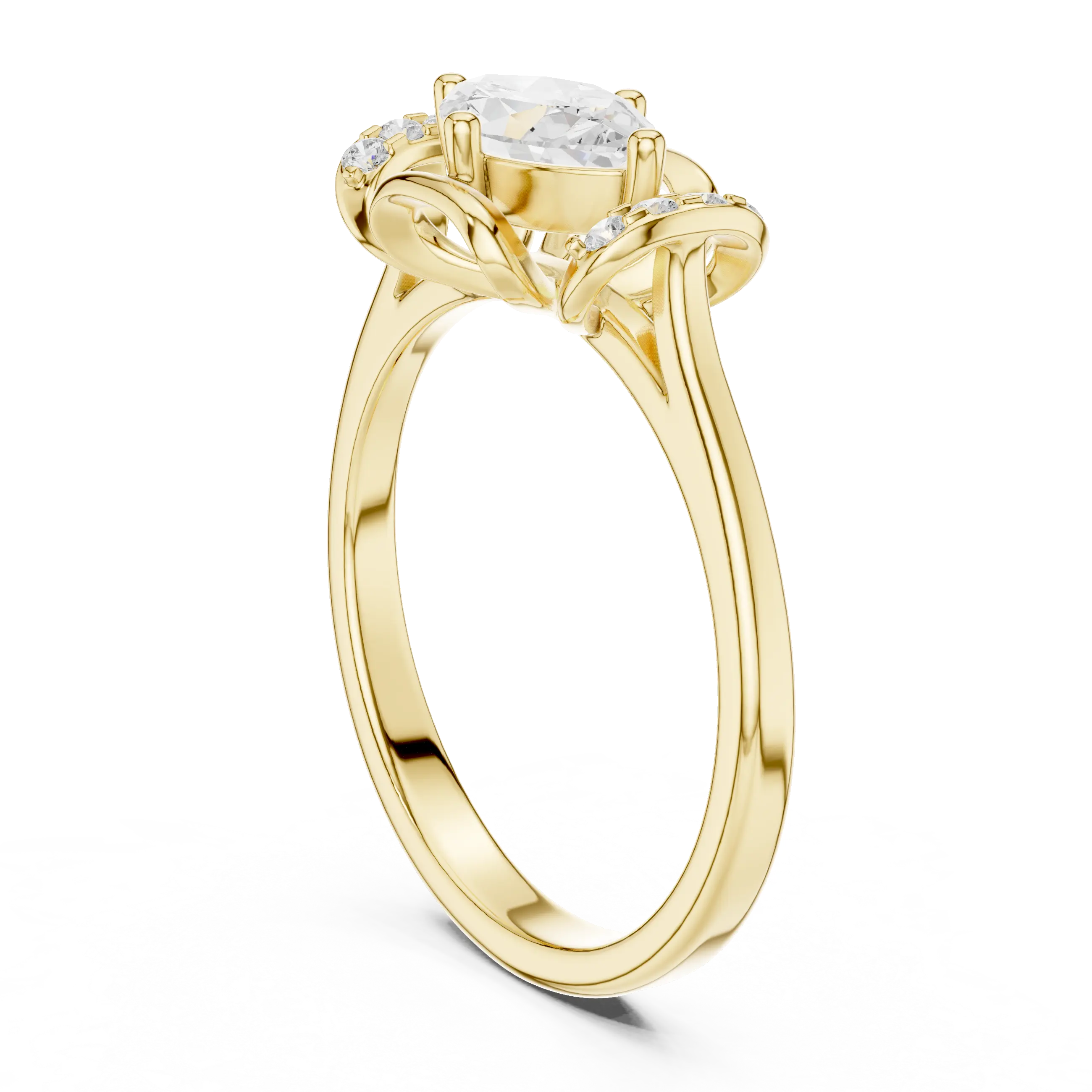 14K White Gold Marquise-Cut Diamond Engagement Winged Pavé Ring