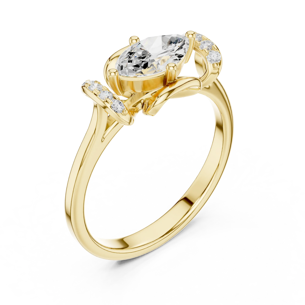14K White Gold Marquise-Cut Diamond Engagement Winged Pavé Ring