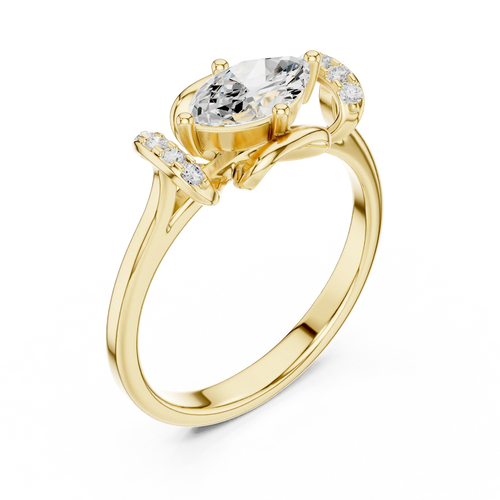 14K White Gold Marquise-Cut Diamond Engagement Winged Pavé Ring