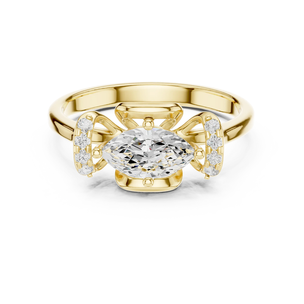 14K White Gold Marquise-Cut Diamond Engagement Winged Pavé Ring