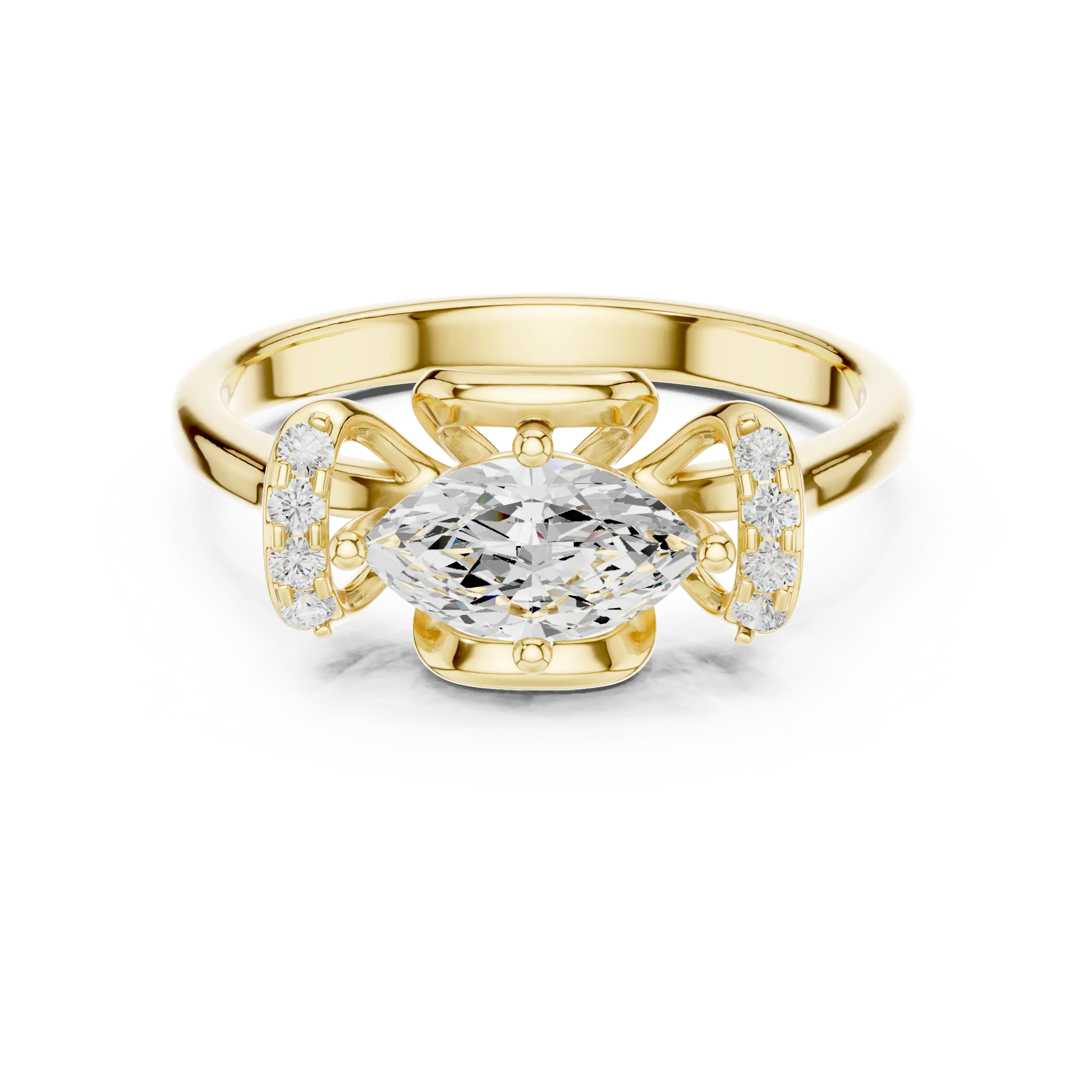 14K White Gold Marquise-Cut Diamond Engagement Winged Pavé Ring