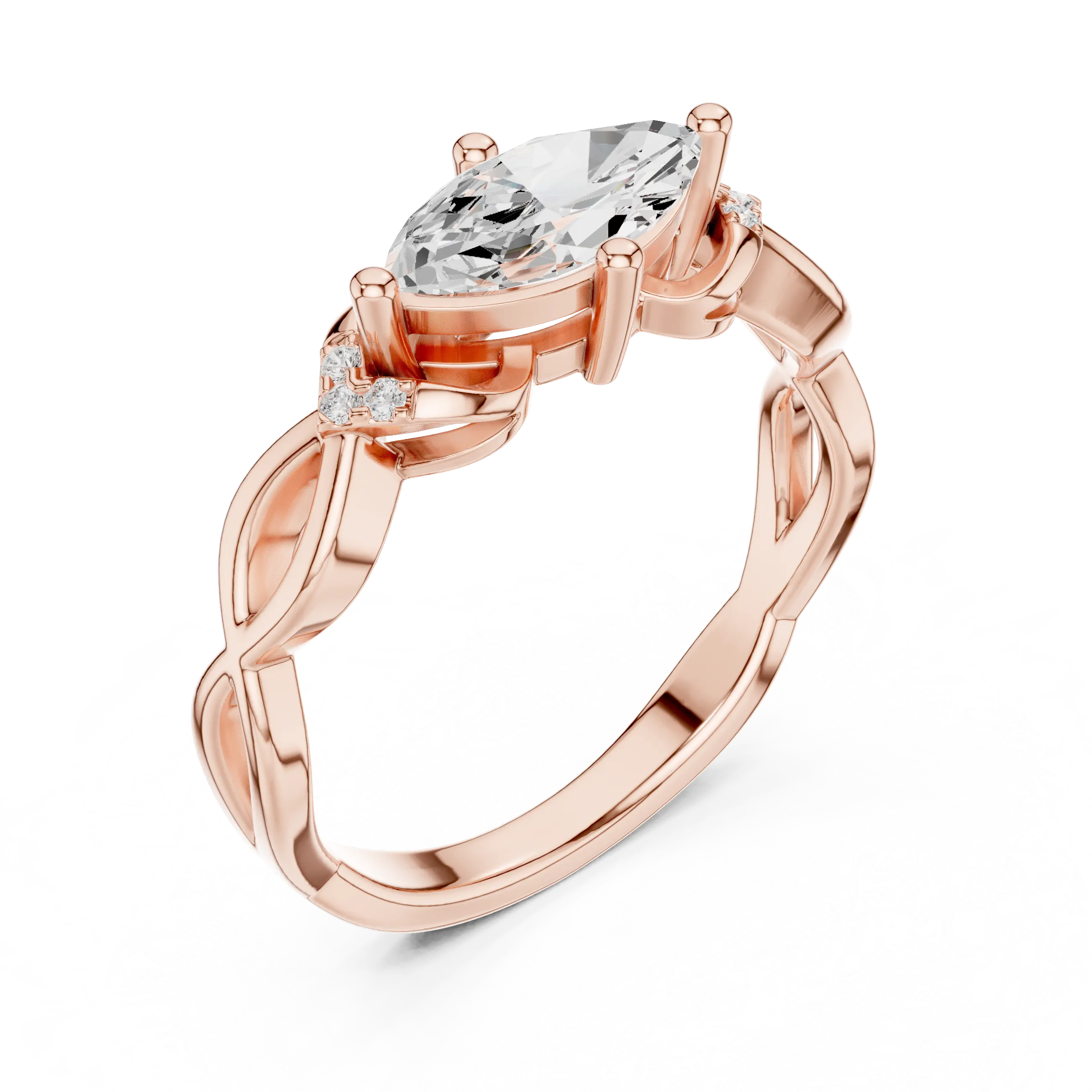 10K Yellow Gold Marquise-Cut Diamond Engagement Infinity Vine Ring