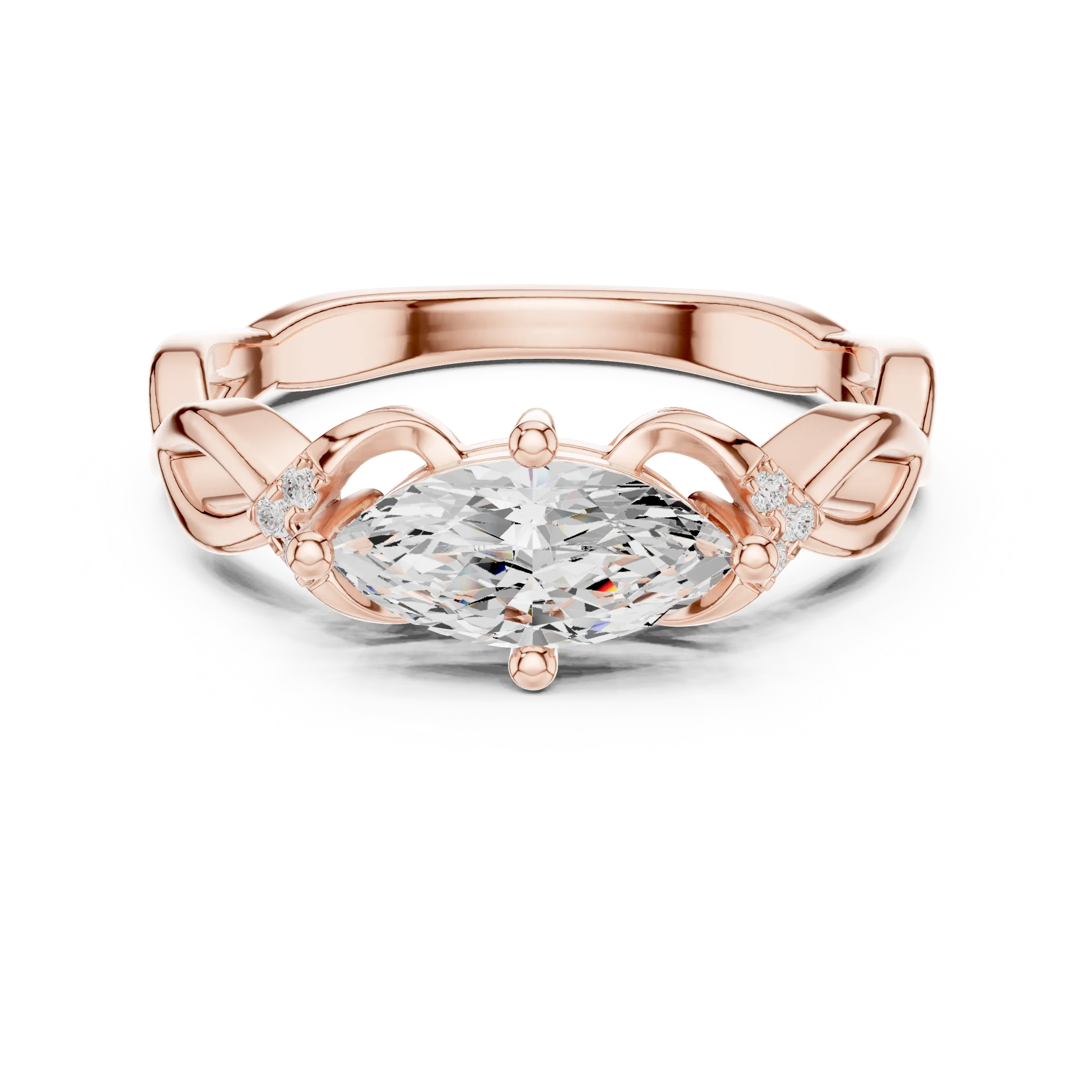 10K Yellow Gold Marquise-Cut Diamond Engagement Infinity Vine Ring