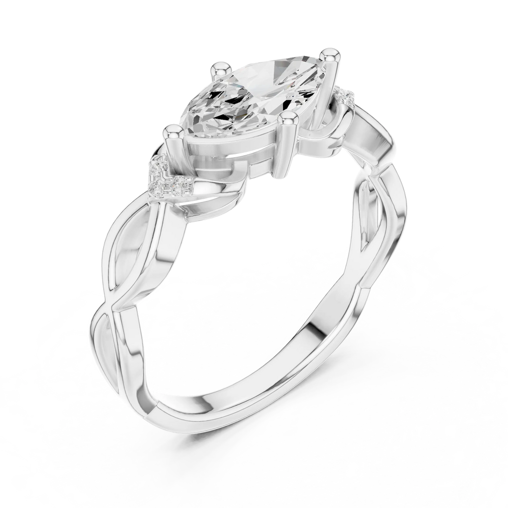 10K Yellow Gold Marquise-Cut Diamond Engagement Infinity Vine Ring