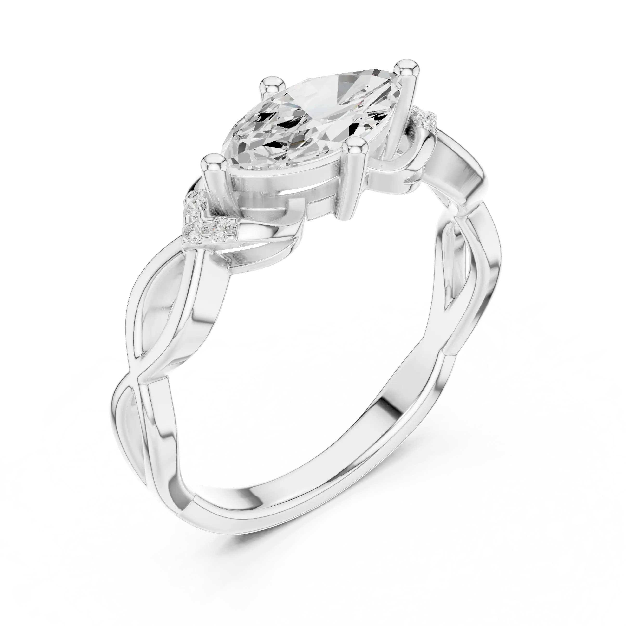 10K Yellow Gold Marquise-Cut Diamond Engagement Infinity Vine Ring