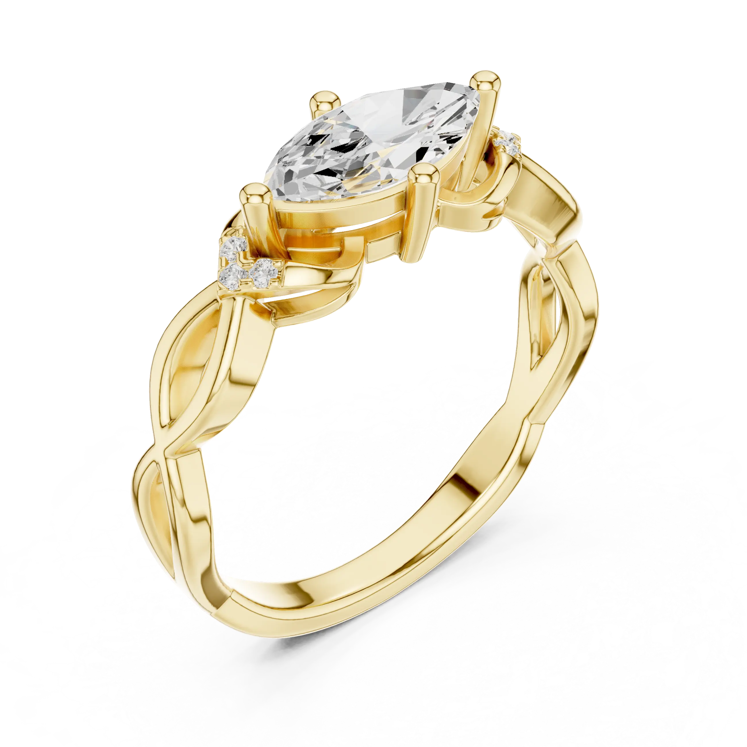 10K Yellow Gold Marquise-Cut Diamond Engagement Infinity Vine Ring
