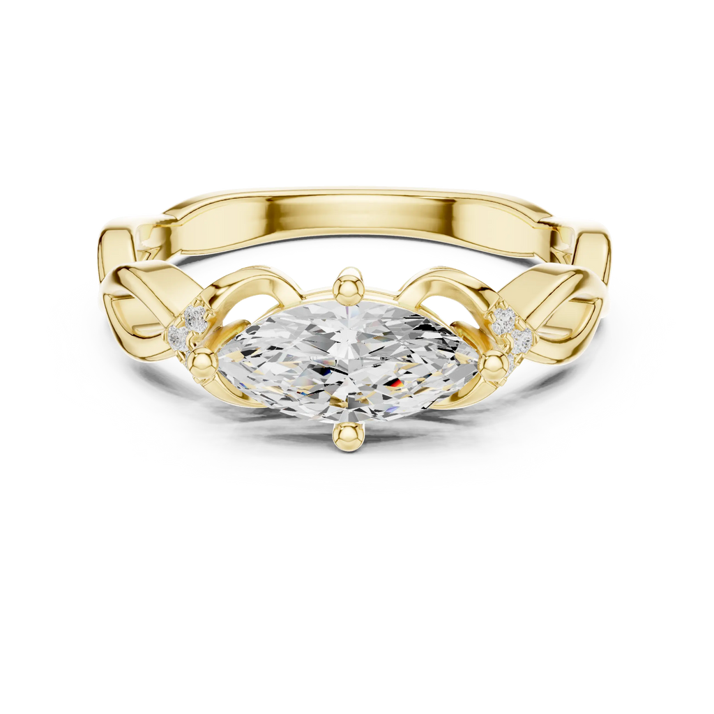 10K Yellow Gold Marquise-Cut Diamond Engagement Infinity Vine Ring
