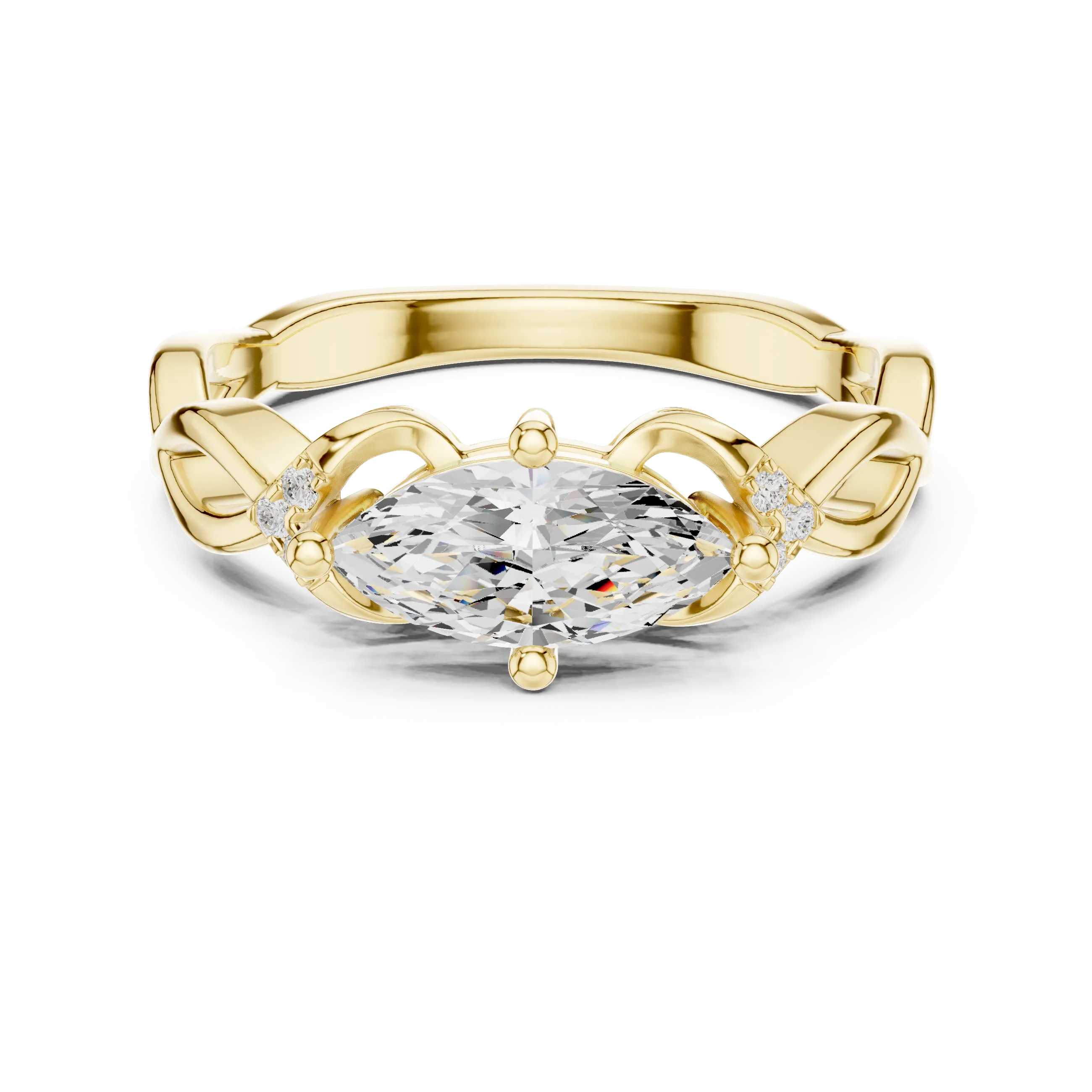 10K Yellow Gold Marquise-Cut Diamond Engagement Infinity Vine Ring