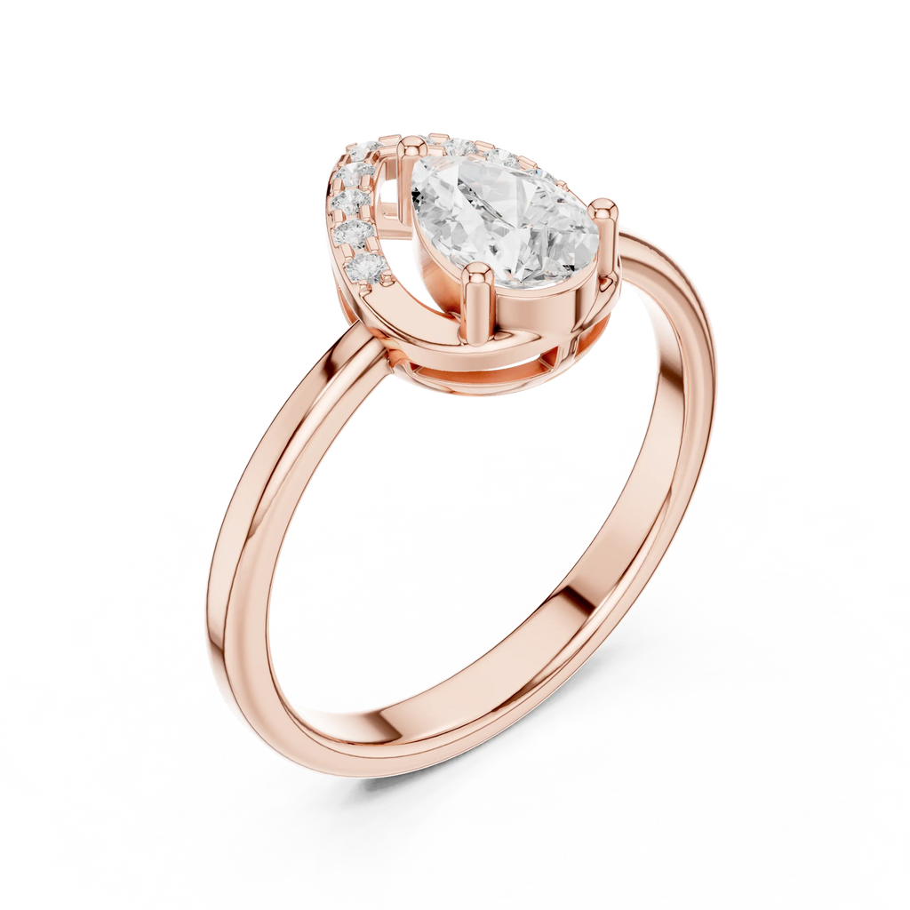 14K White Gold Pear-Cut Open-Halo Solitaire Diamond Engagement Ring