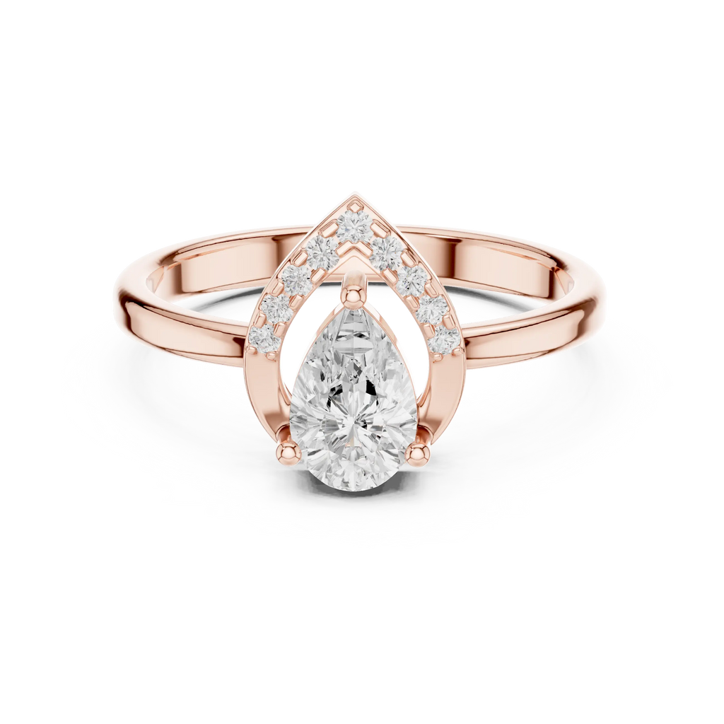 14K White Gold Pear-Cut Open-Halo Solitaire Diamond Engagement Ring