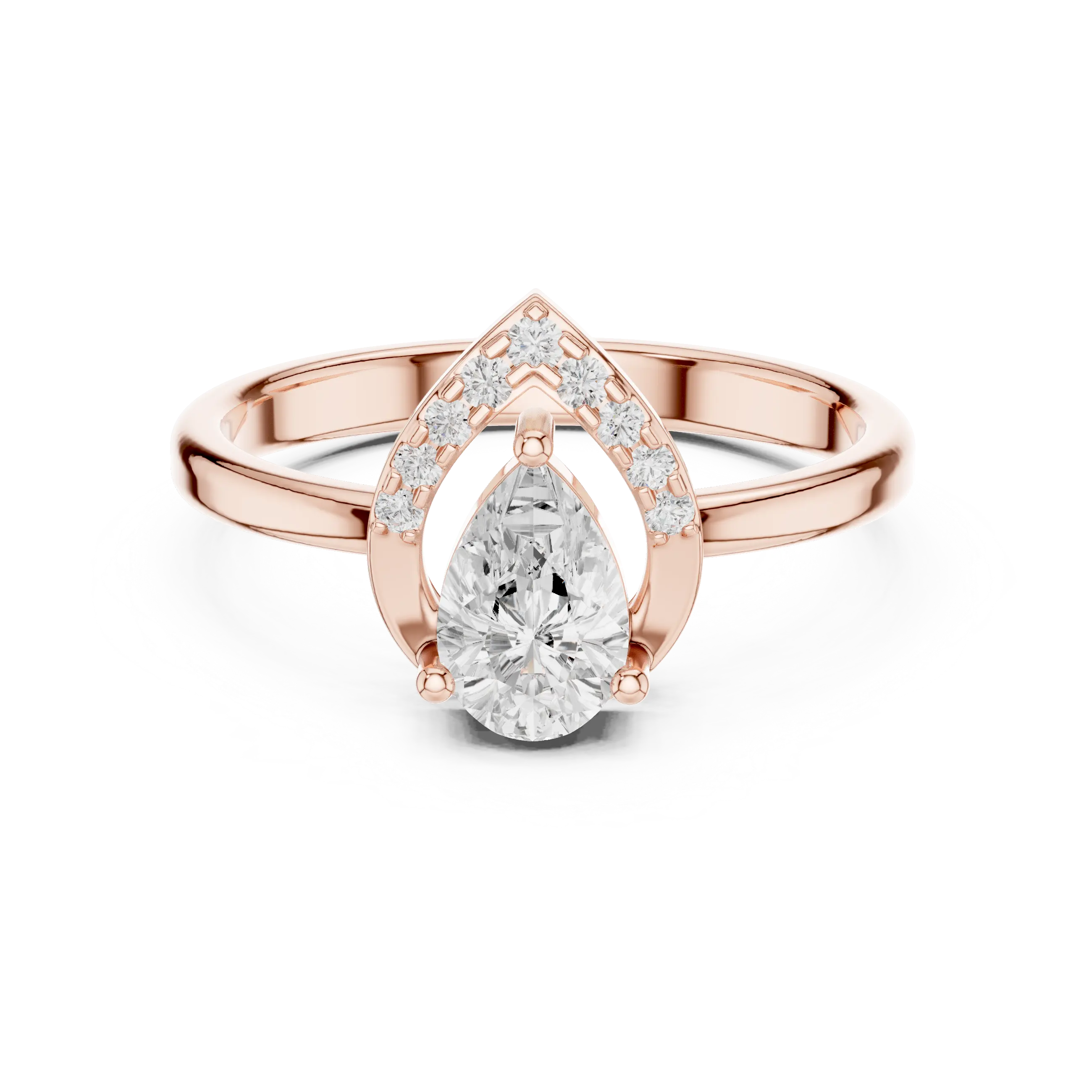 14K White Gold Pear-Cut Open-Halo Solitaire Diamond Engagement Ring