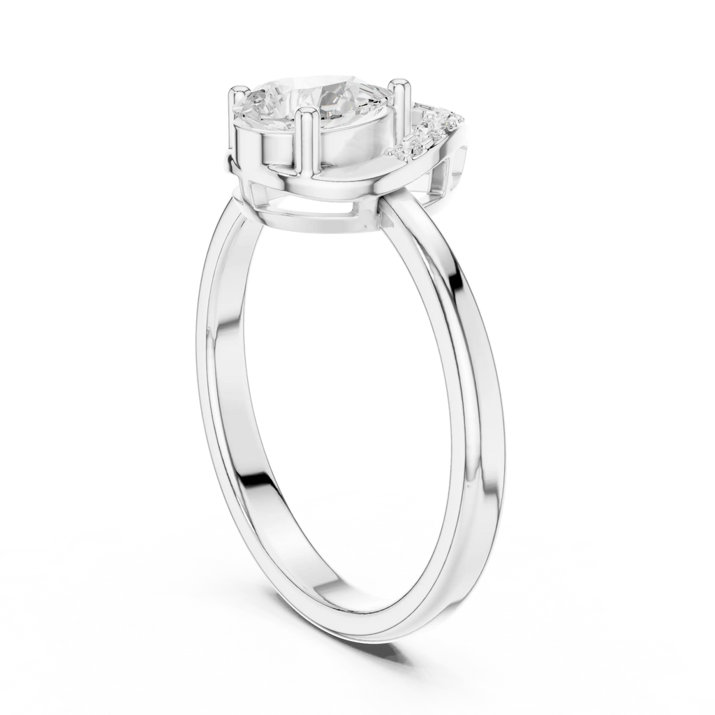 14K White Gold Pear-Cut Open-Halo Solitaire Diamond Engagement Ring