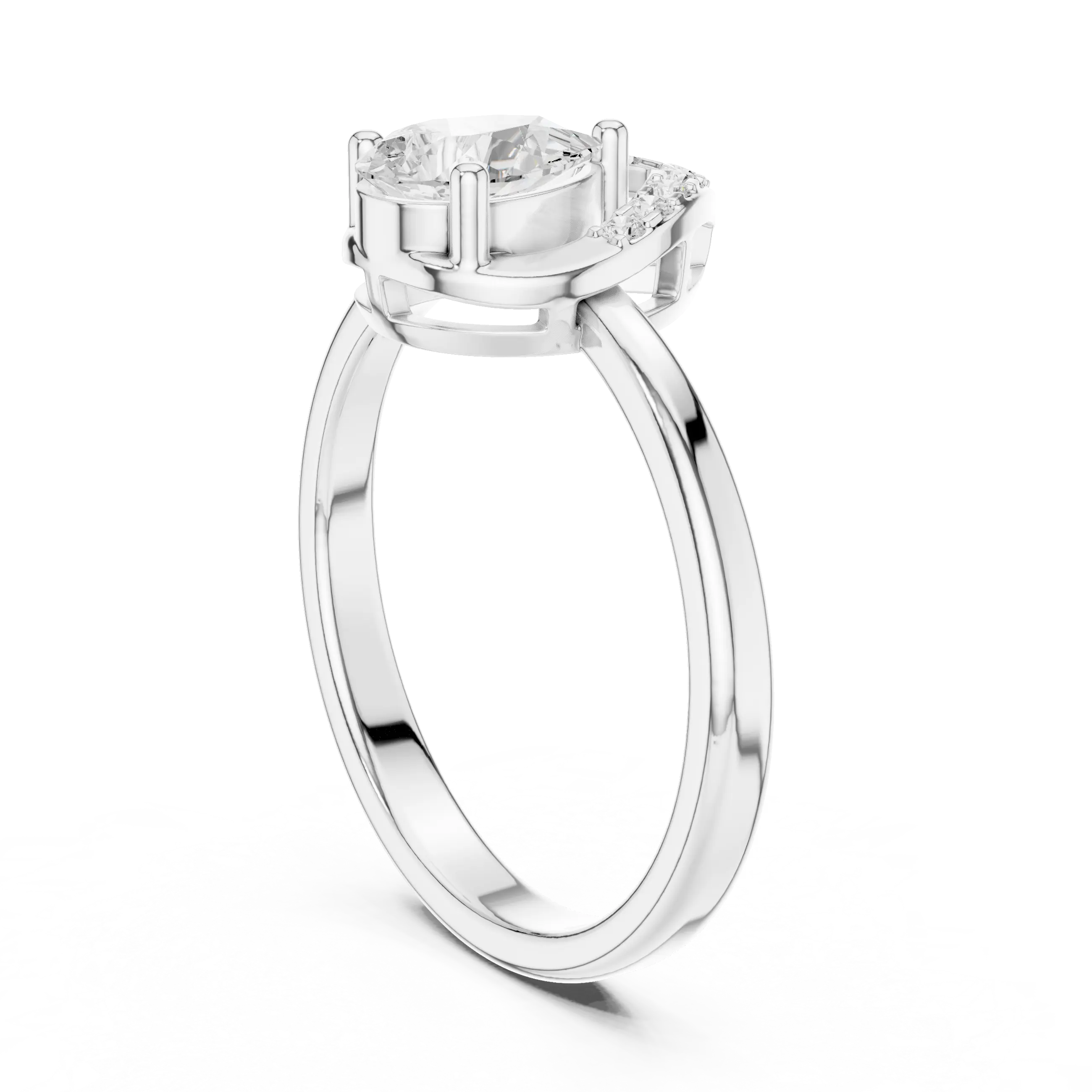 14K White Gold Pear-Cut Open-Halo Solitaire Diamond Engagement Ring