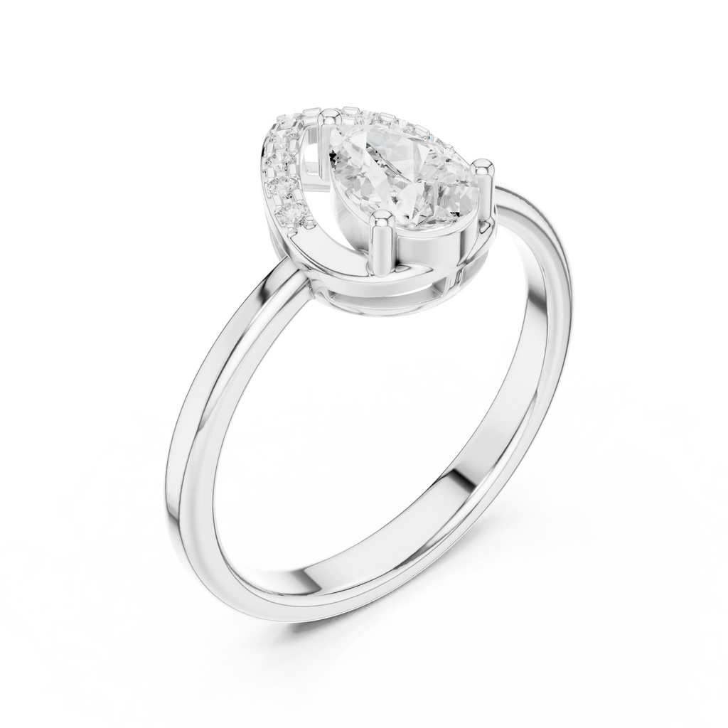 14K White Gold Pear-Cut Open-Halo Solitaire Diamond Engagement Ring