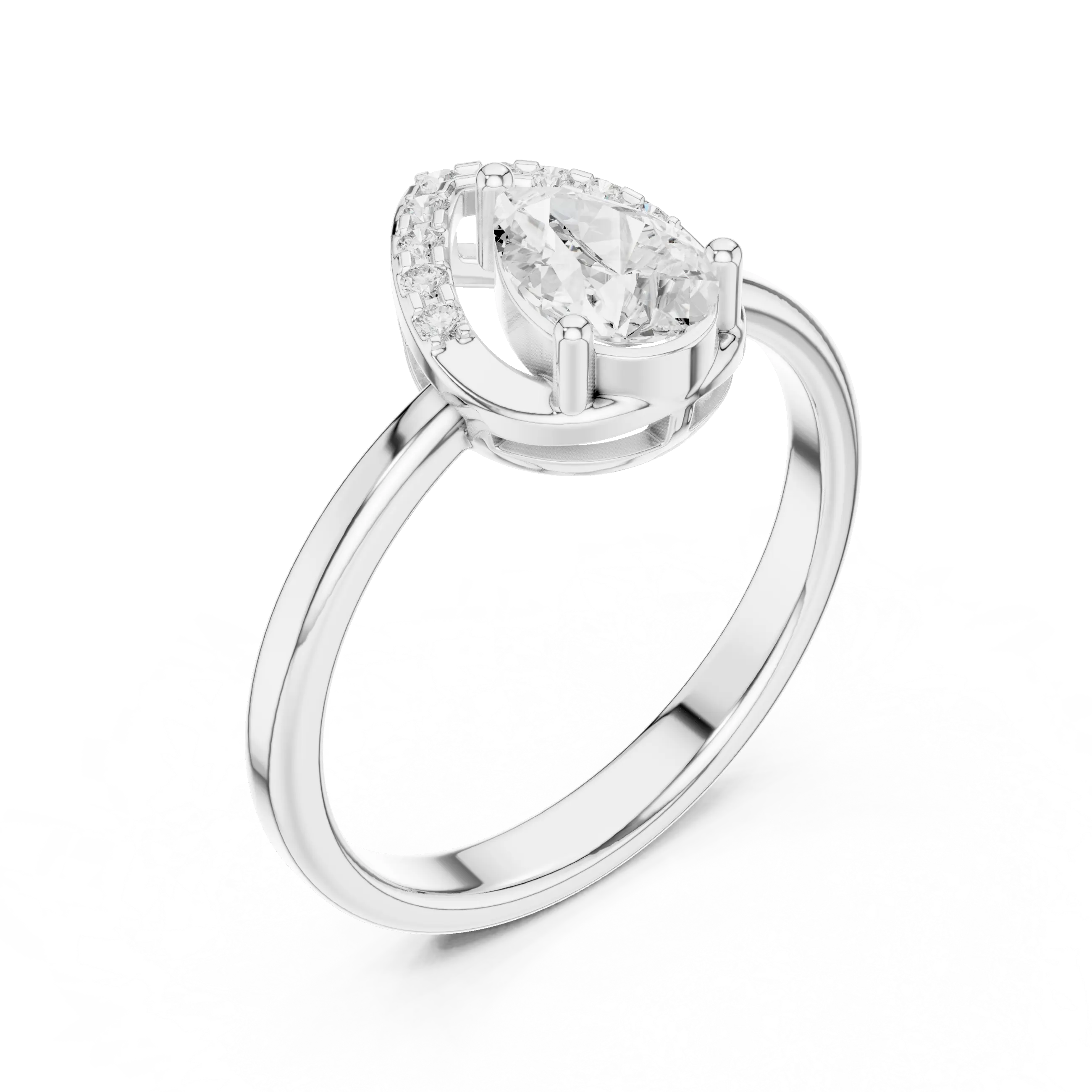 14K White Gold Pear-Cut Open-Halo Solitaire Diamond Engagement Ring