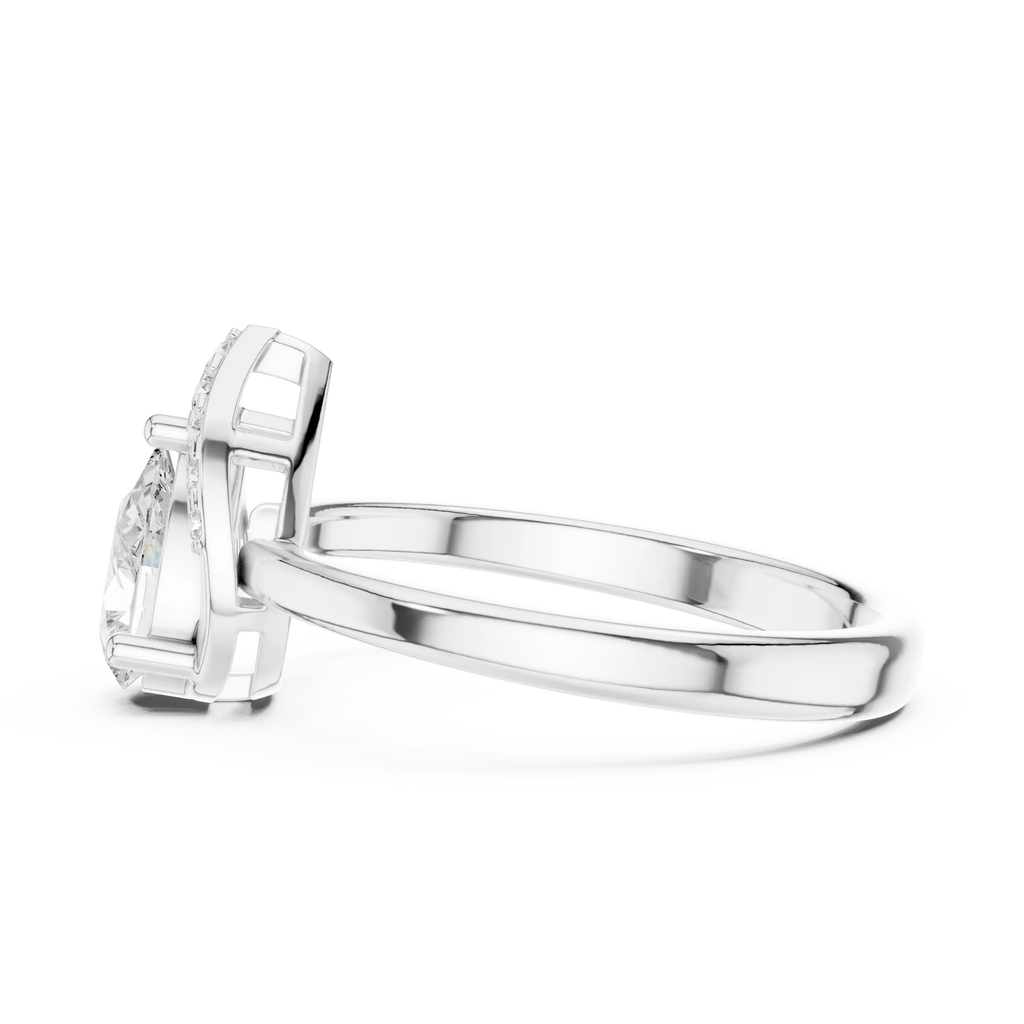 14K White Gold Pear-Cut Open-Halo Solitaire Diamond Engagement Ring