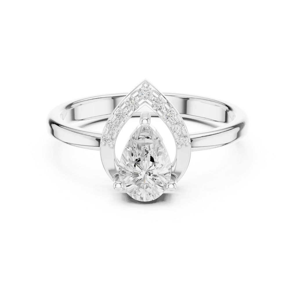 14K White Gold Pear-Cut Open-Halo Solitaire Diamond Engagement Ring