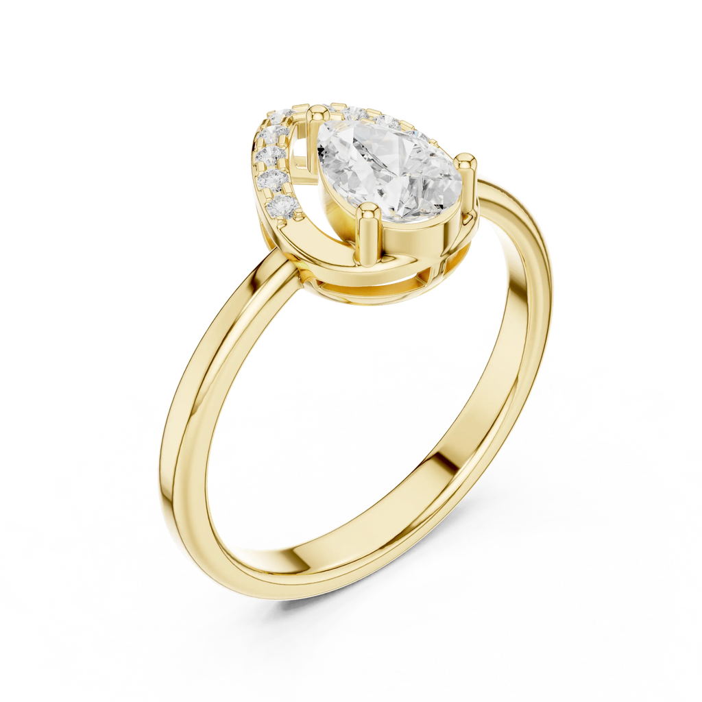 14K White Gold Pear-Cut Open-Halo Solitaire Diamond Engagement Ring