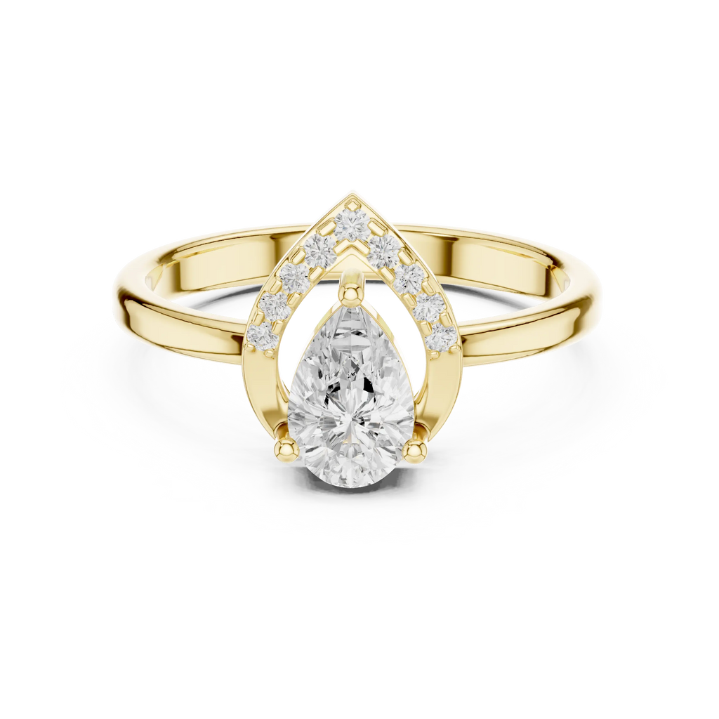 14K White Gold Pear-Cut Open-Halo Solitaire Diamond Engagement Ring
