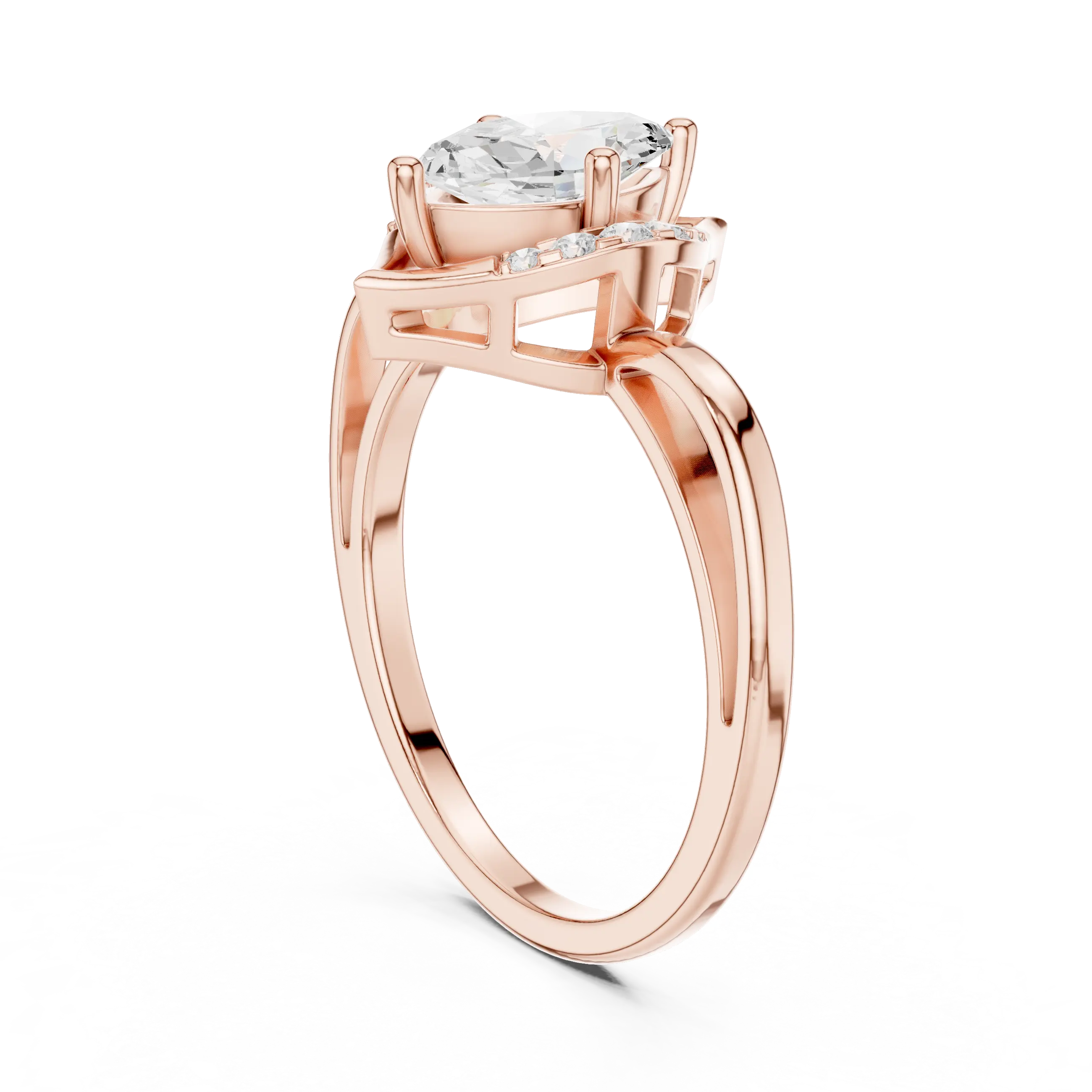 18K Yellow Gold Marquise-Cut Diamond V-Halo Split-Shank Engagement Ring