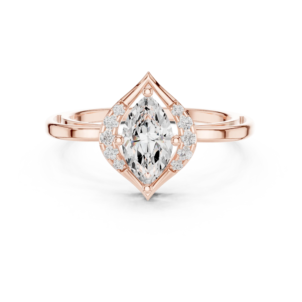 18K Yellow Gold Marquise-Cut Diamond V-Halo Split-Shank Engagement Ring