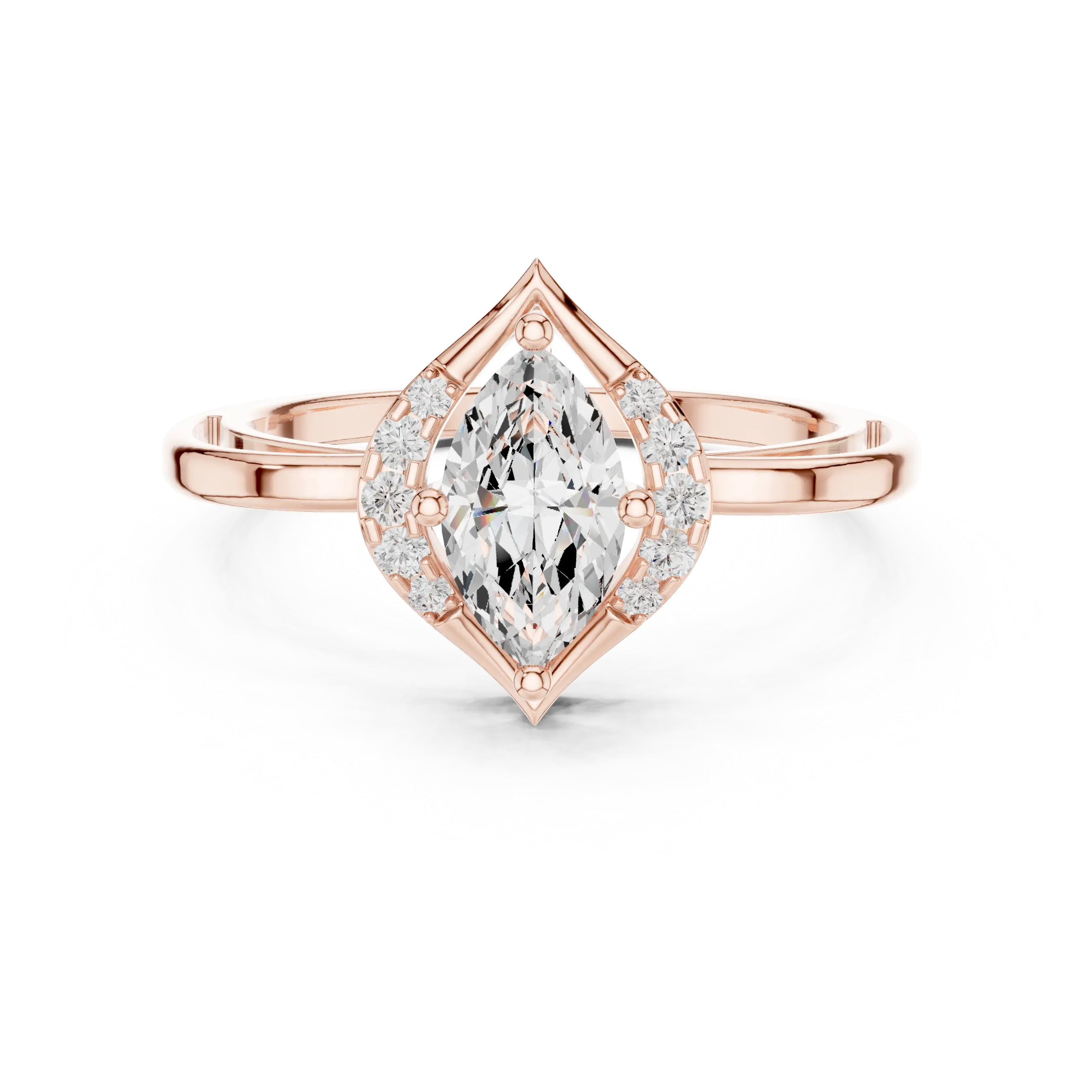 18K Yellow Gold Marquise-Cut Diamond V-Halo Split-Shank Engagement Ring