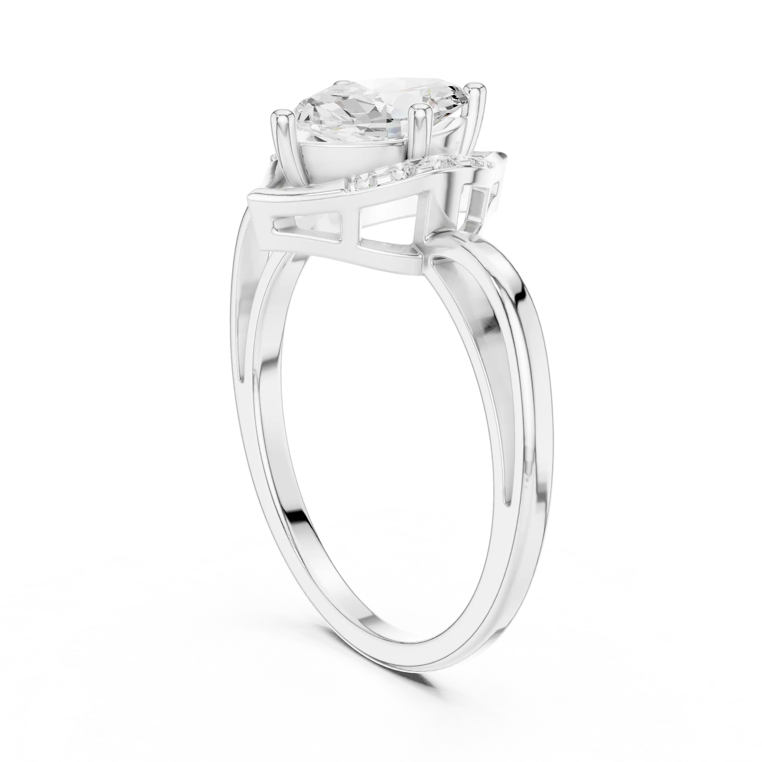18K Yellow Gold Marquise-Cut Diamond V-Halo Split-Shank Engagement Ring