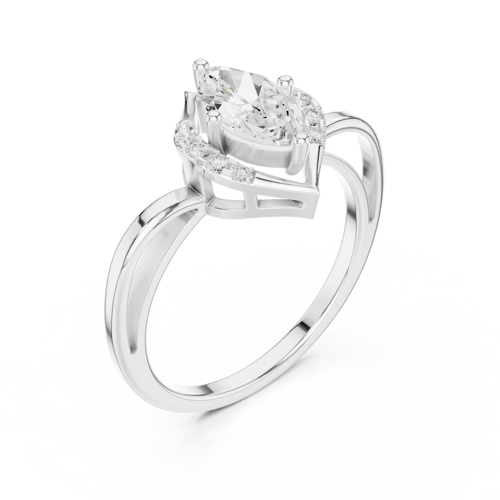 18K Yellow Gold Marquise-Cut Diamond V-Halo Split-Shank Engagement Ring