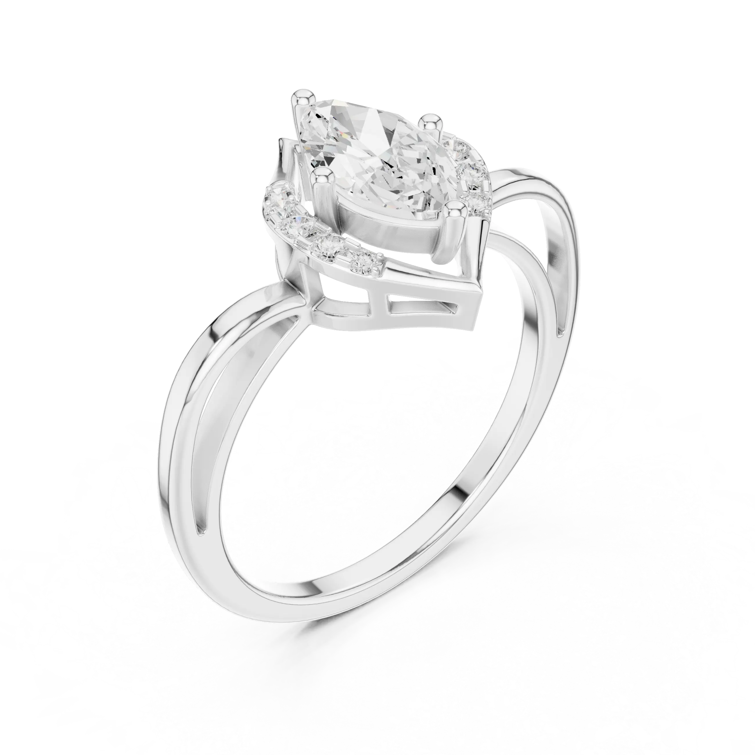 18K Yellow Gold Marquise-Cut Diamond V-Halo Split-Shank Engagement Ring
