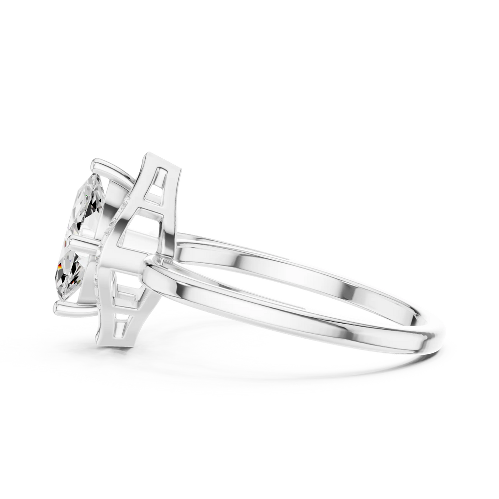 18K Yellow Gold Marquise-Cut Diamond V-Halo Split-Shank Engagement Ring