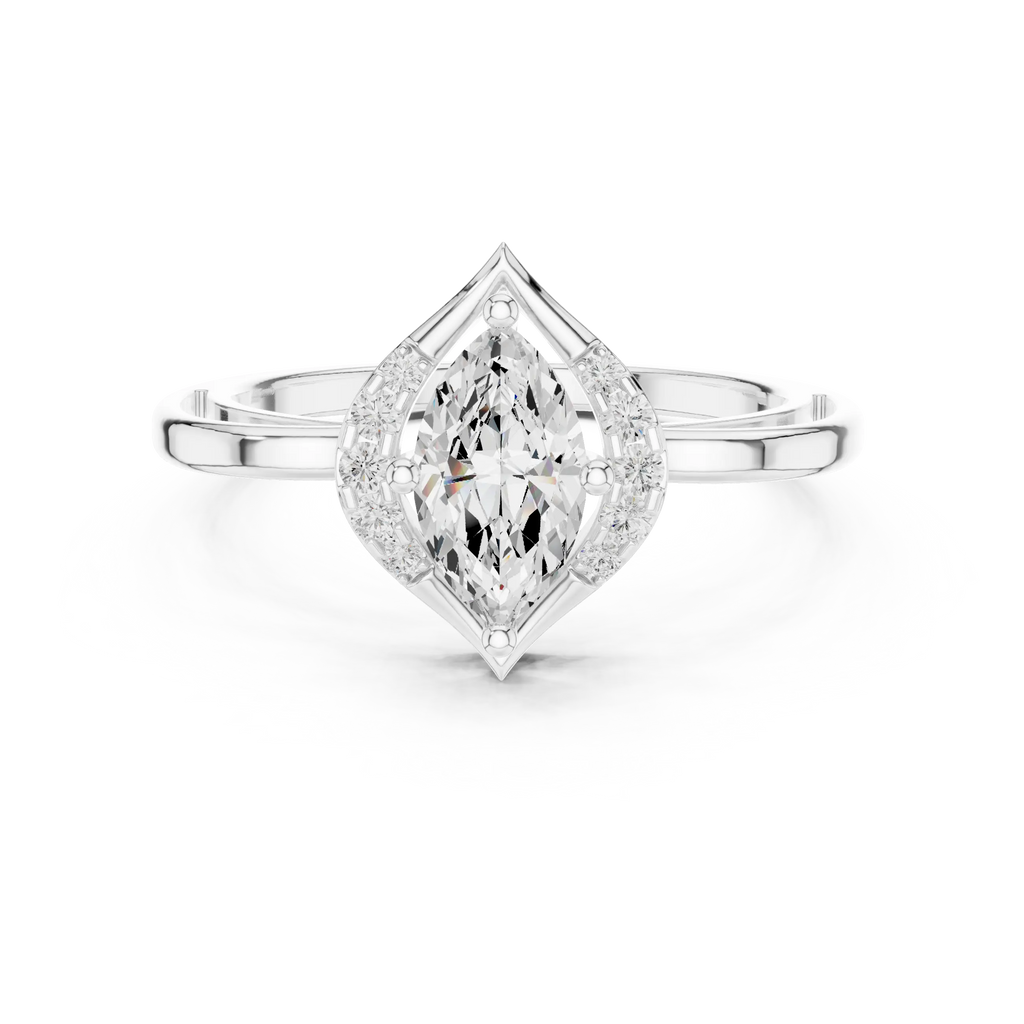 18K Yellow Gold Marquise-Cut Diamond V-Halo Split-Shank Engagement Ring