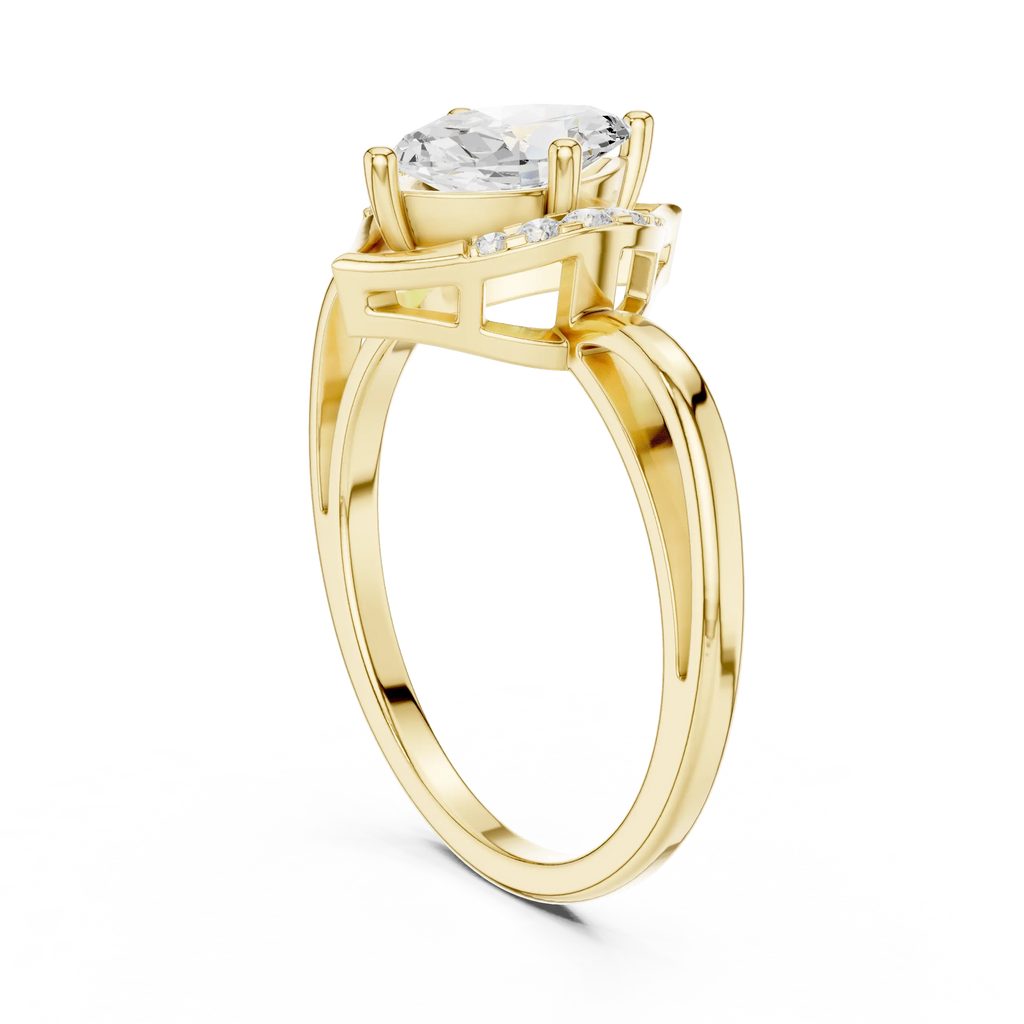 18K Yellow Gold Marquise-Cut Diamond V-Halo Split-Shank Engagement Ring