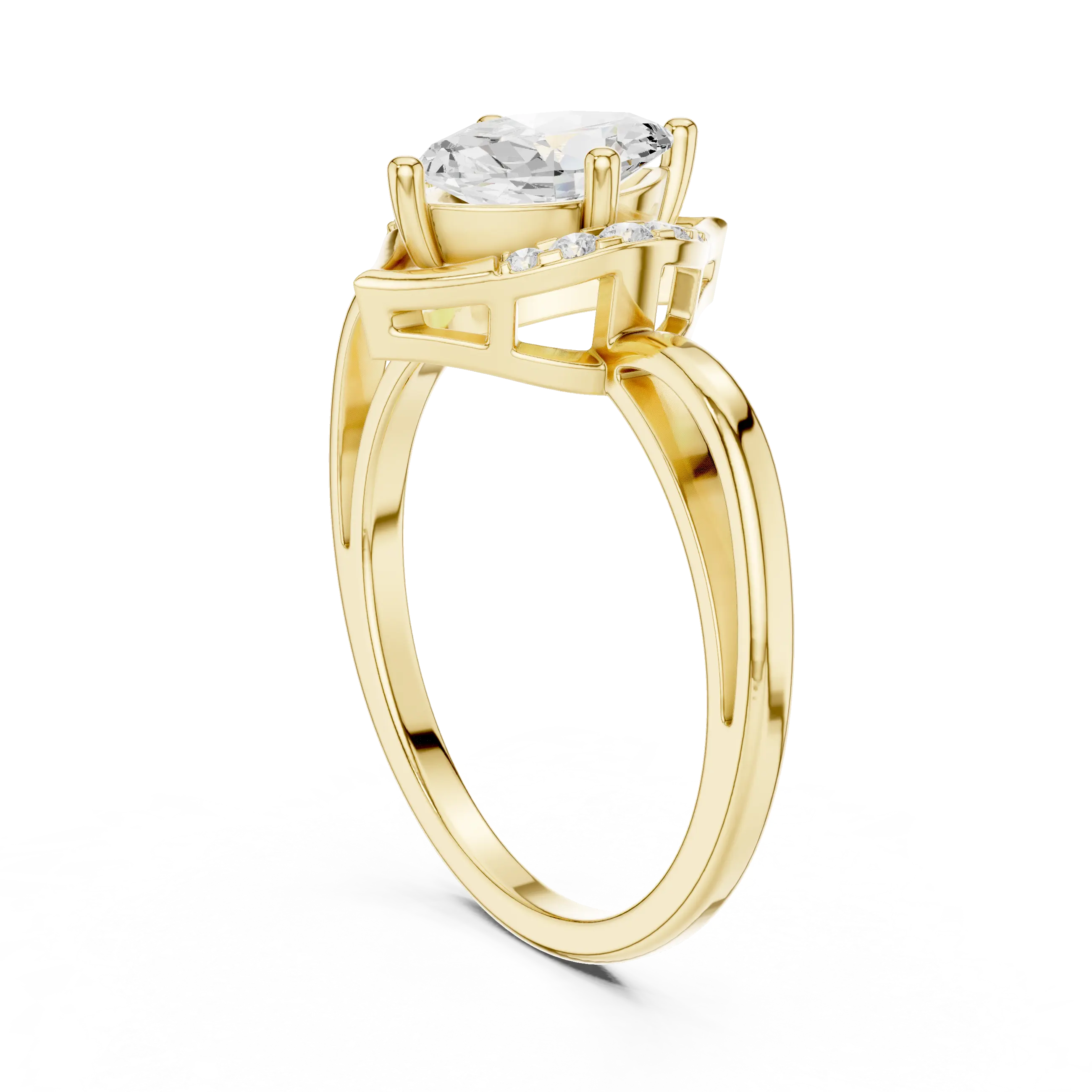18K Yellow Gold Marquise-Cut Diamond V-Halo Split-Shank Engagement Ring