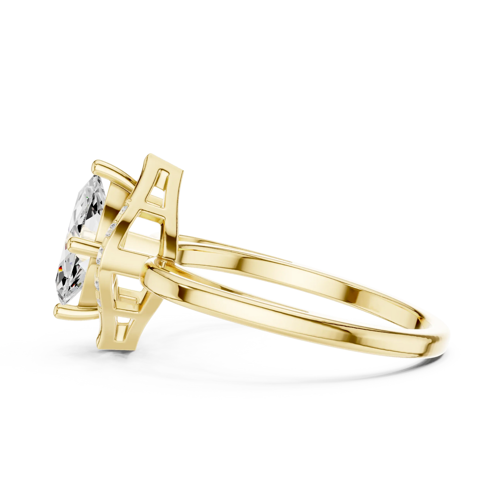 18K Yellow Gold Marquise-Cut Diamond V-Halo Split-Shank Engagement Ring