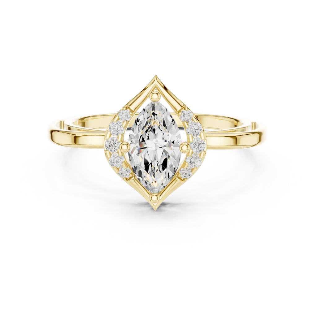 18K Yellow Gold Marquise-Cut Diamond V-Halo Split-Shank Engagement Ring